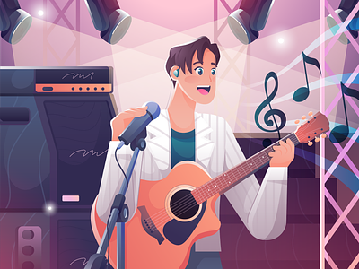 Solo Singer character colorful concert flat illustration illustration music vector