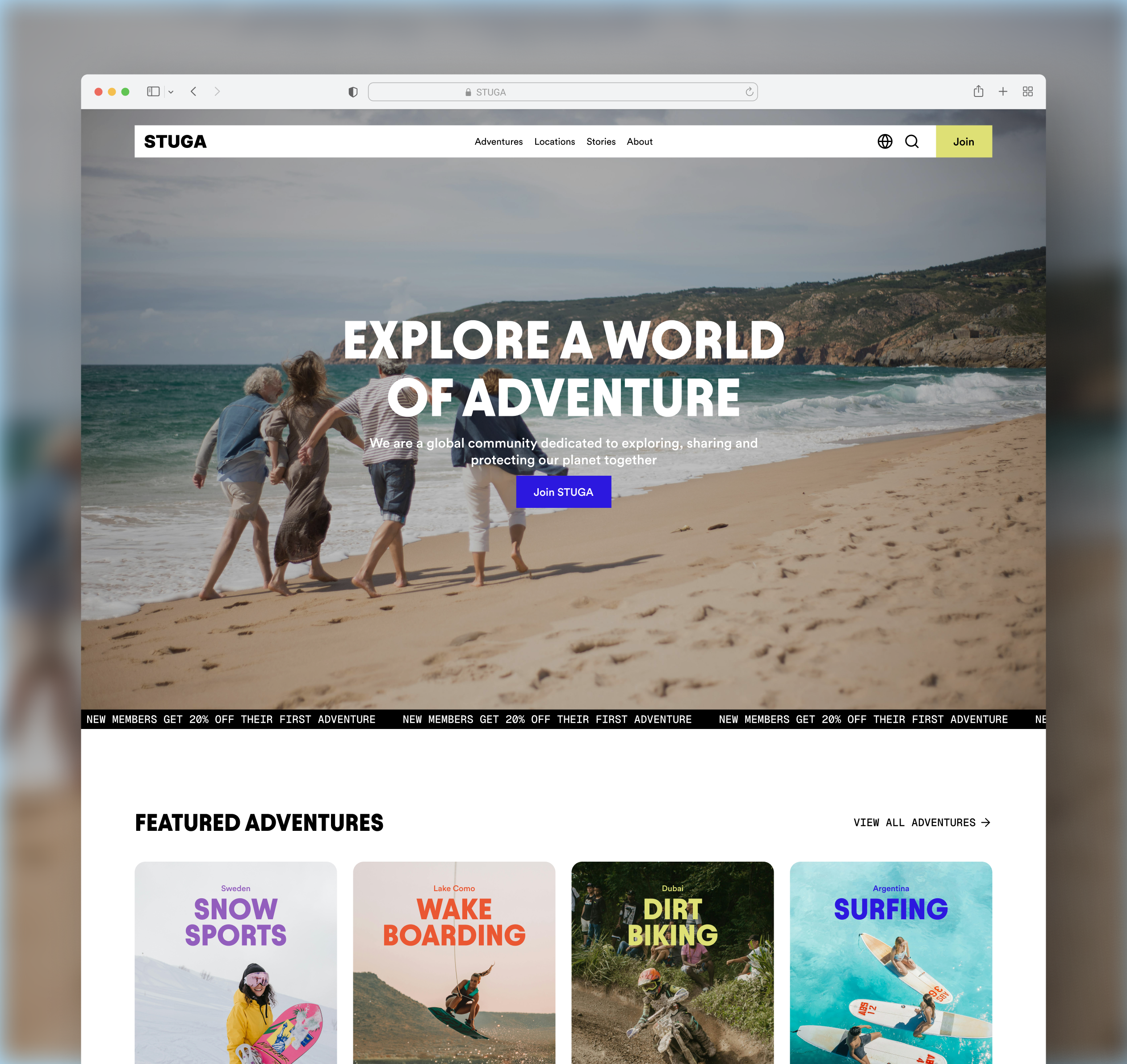 A bold hero meets immersive adventure previews adventure branding cool elegant figma freelance hero hero section homepage landing page product design professional sharp stuga travel ui user experience user interface ux