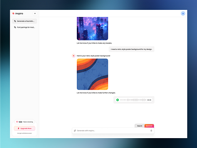 AI-Generated Image from Your Voice Command ai aiimage animation app application chat conversation image generation tool interface mobile app portal prompt saas text to image ui ux voice to image webapp