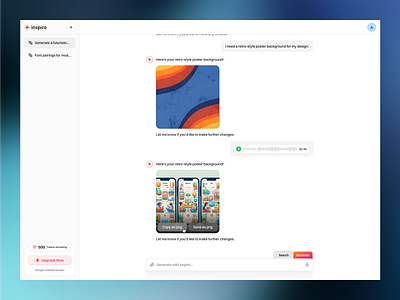 Quick Actions on Hover — Copy or Save Your AI Image ai application apps button chat conversational design hover inbox options prompt to image quickactions saas save image ui ux voice to image
