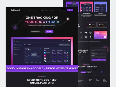 GoChannel - Pixel Marketing Landing Page ads analytic campaigns channel chart component expenses growth landing page marketing omnichannel pixel product roi saas seo social media tracking web design website