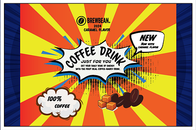 BrewBean – Coffee Drink Label Design adobe illustrator adobe photoshop beverage label comic style concept design graphic design illustration label design packaging design pop art product design visual identity