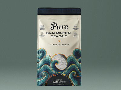 Pure — Baja Mineral Sea Salt Packaging brand identity branding design food packaging graphic design illustration label mineral salt mockup pouch product sea stand up pouch typography wave pattern