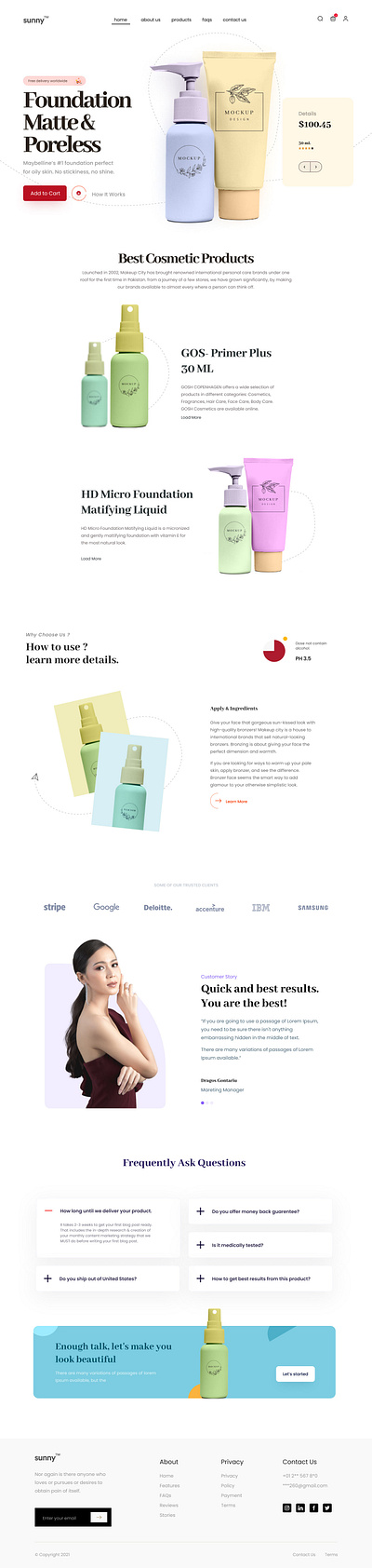 Cosmetics Brand Landing Page design ui uiux user interface ux web design