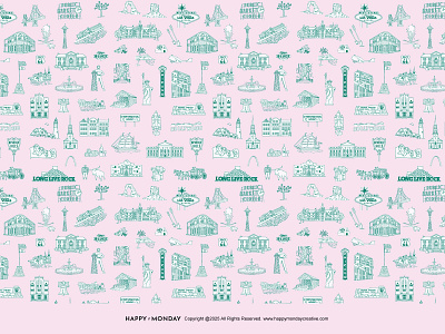 Coast to Coast Landmark Destinations – Vintage Pattern Series design graphic design hand drawn handdrawn illustration logo pattern retro toile vector vintage wallpaper