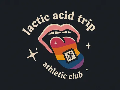 Lactic Acid Trip Athletic Club acid brand branding graphic design hand drawn logo mouth rainbow running sparkle texture