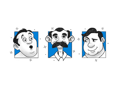 Cartoon Character Headshots black and white cartoon cartoon style character design characters confused expressions faces headshots illustration male character mustache pencil drawing people smiling surprised