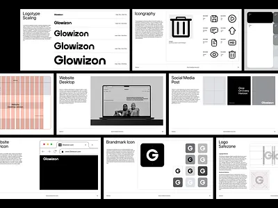 Glowizon - Beauty Brand Guidelines beauty branding black and white brand brand guidelines brandbook branding creativebranding designsystems graphic design identitydesign identitysystem logo minimal styleguide visualidentity