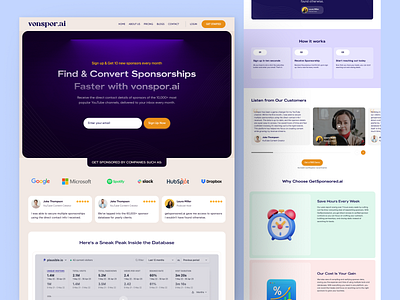 Website design for sponsor management app ♦︎ vonspor.ai clean landing page lead lead generation marketing minimal sponsor management sponsorship ui ux design web design website website ui