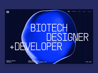 Biotech Designer + Developer | Samuel Oktavianus | 2023 Home 3d animation biology biotech blue dark dna drug fluid freelance health medical medicine pharma portfolio protein responsive science web webflow