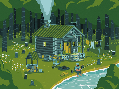 A little cabin in the forest animated gif animation cartoon character gif illustration loop nature vector