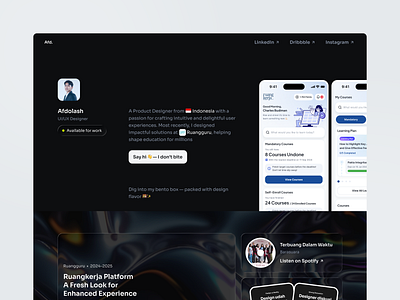 Bennio | Web Portfolio app bento concept design figma framer interface liquid glass parallax portfolio ui ux website