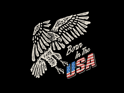 Born In The USA apparel badge cowboy eagle hand drawn illustration t shirt design vintage