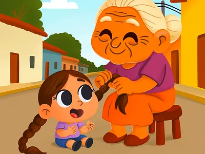 Amor trenzado en la banqueta braided hair characterdesign childhood moments cultural illustration cute illustration editorial illustration emotionalart family love grandmotherlove heart warming art illustration latin illustrator mexican illustration slowdown moments visualstorytelling