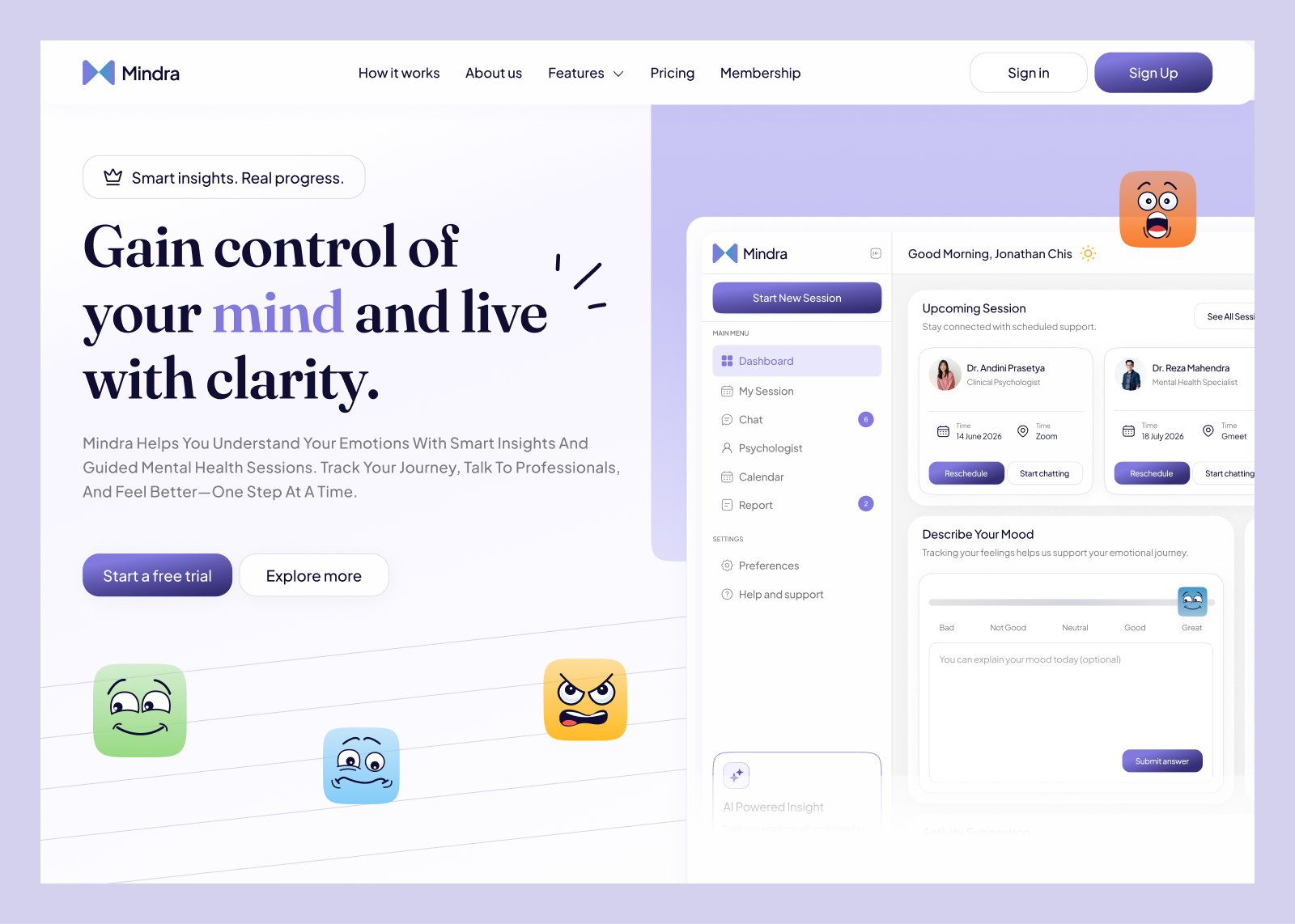 Mindra - Mental Health Landing Page call consultation deppression doctor fitness landing page landingpage medical mental mental health mentalhealth mindfulness page psychology self care stress video call web design webdesign wellness