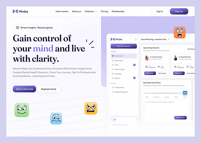Mindra - Mental Health Landing Page call consultation deppression doctor fitness landing page landingpage medical mental mental health mentalhealth mindfulness page psychology self care stress video call web design webdesign wellness