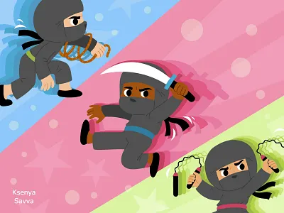 Cartoon Ninja Characters with Weapons adobe illustrator attack boys cartoon character children costume cute for kids hero illustration japanese karate kawaii ninja vector warrior