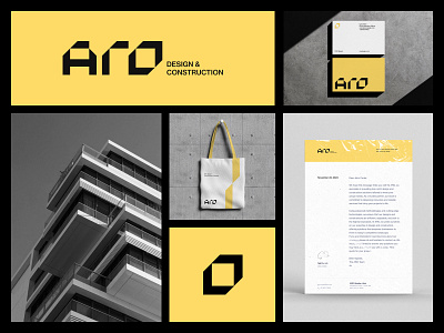 Aro Construction - Minimalist Branding brand guidelines brand identity branding construction design habito hatypo logo logo design minimalist stationary visual identity yellow black yellow branding
