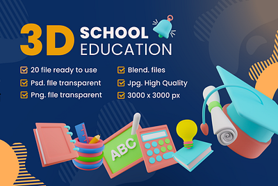 School Education - 3D Illustration 3d 3d icons