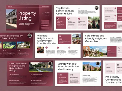 Modern Professional Property Listing advertising business canva design graphic design home house illustration keynote listing marketing maroon powerpoint ppt presentation professional property real estate slides ui