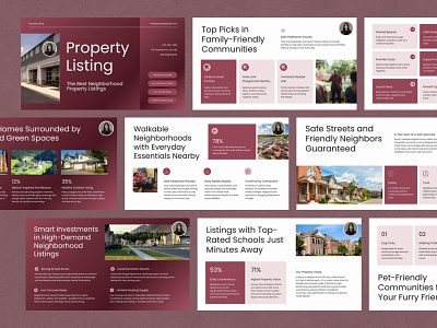 Modern Professional Property Listing advertising business canva design graphic design home house illustration keynote listing marketing maroon powerpoint ppt presentation professional property real estate slides ui