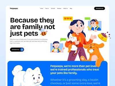 Petpeeps - Landing Page Design characterdesign design doglovers happypets home page homepage illustration illustrationoftheday landing page landingpage petcare petgrooming petlovers petparents petsarefamily petwellness techforpets ui web design website