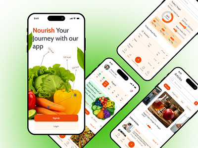 A Fresh Take on Healthy Living diet app fitness and nutrition fitness app ui design fitnessapp food tracker health and wellness health app ui design healthapp healthy food app healthy living lifestyle app meal app meal planner minimal design nutrition app nutrition app ui design recipe app ui design ux design veganapp