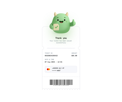 Realistic receipt and cute 3D character 3d character clean illustration minimal reciept ui uicard uidesign uiux userinterface