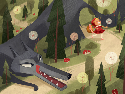 Children’s Book Illustration: The Red Hood book children children book editorial forest girl graphic design illustration publishing red hood story tale wolf