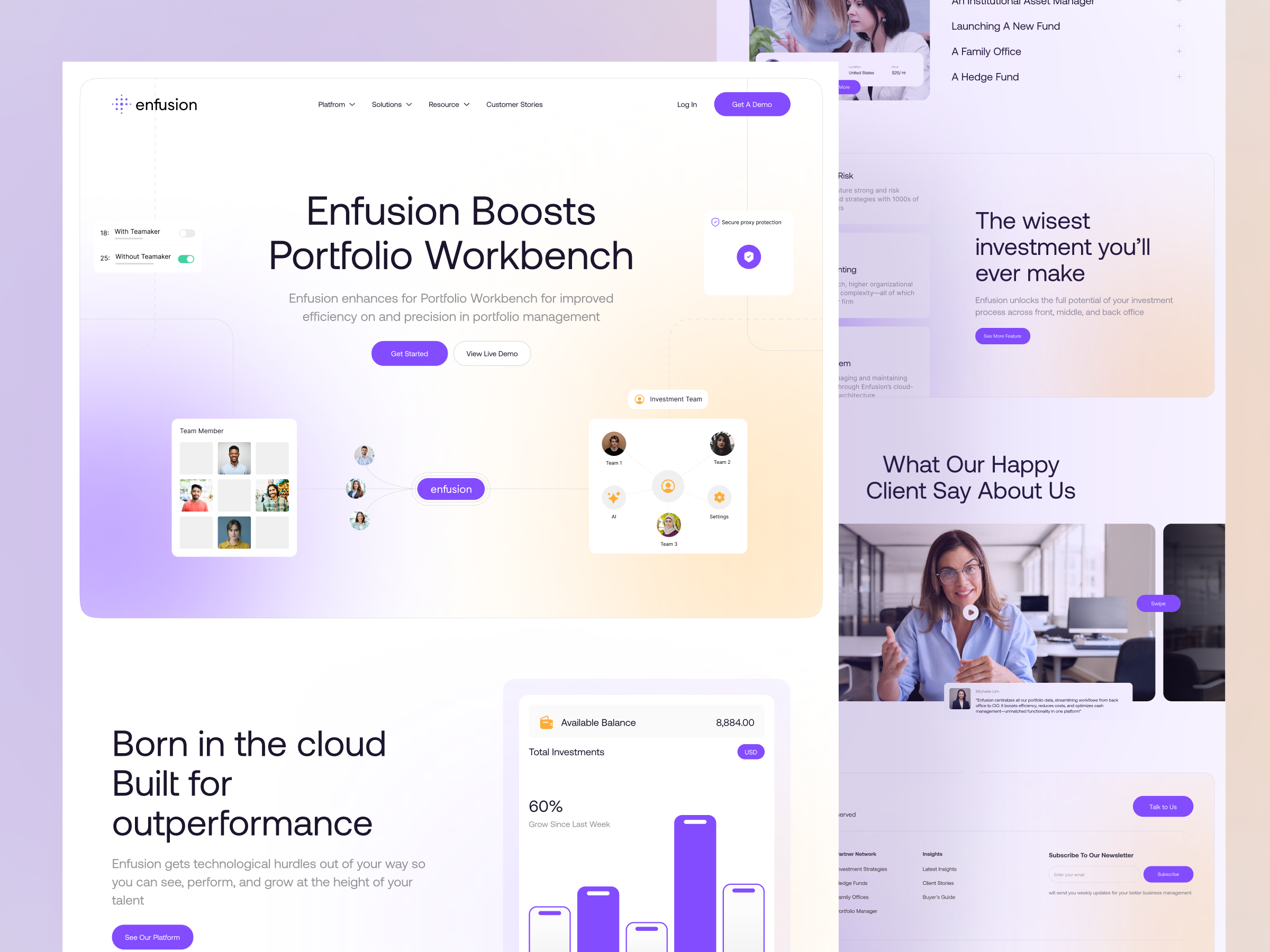 Enfusion – Cloud-Native Portfolio Management SaaS UI Design b2b cloud platform financial services gradient ui landing page portfolio management saas uiux web design website