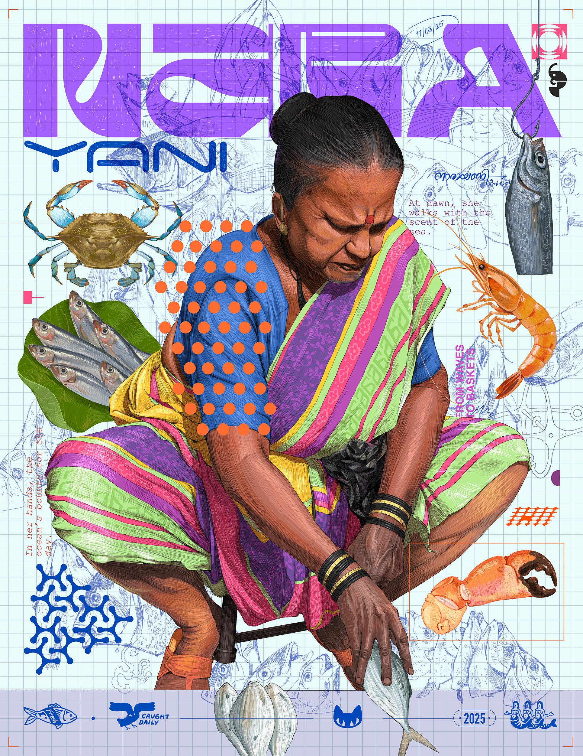 Narayani – Seller of the Sea’s Bounty art design folksfromkerala illustration india kerala portraits sajid