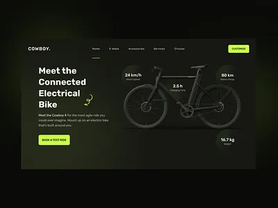 Electric Bike Landing Page clean design electric bike electric cycle electric ui illustration logo mobileapp modern cycle modern ui tecorb ui userinterface ux