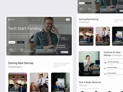 Tech Startup Clean Modern Landing Page about us app design card clean dashboard ecommerce fund funding innovation investment investor modern money startup table tech technology timeline