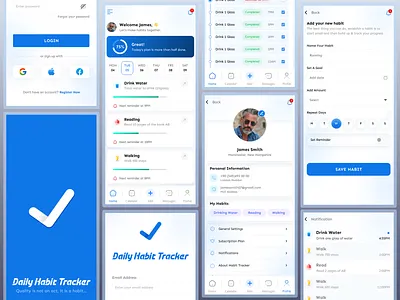 Daily Habit Tracker add app app design branding create daily design gradient graph habit login mobile app profile splash tracker ui ux