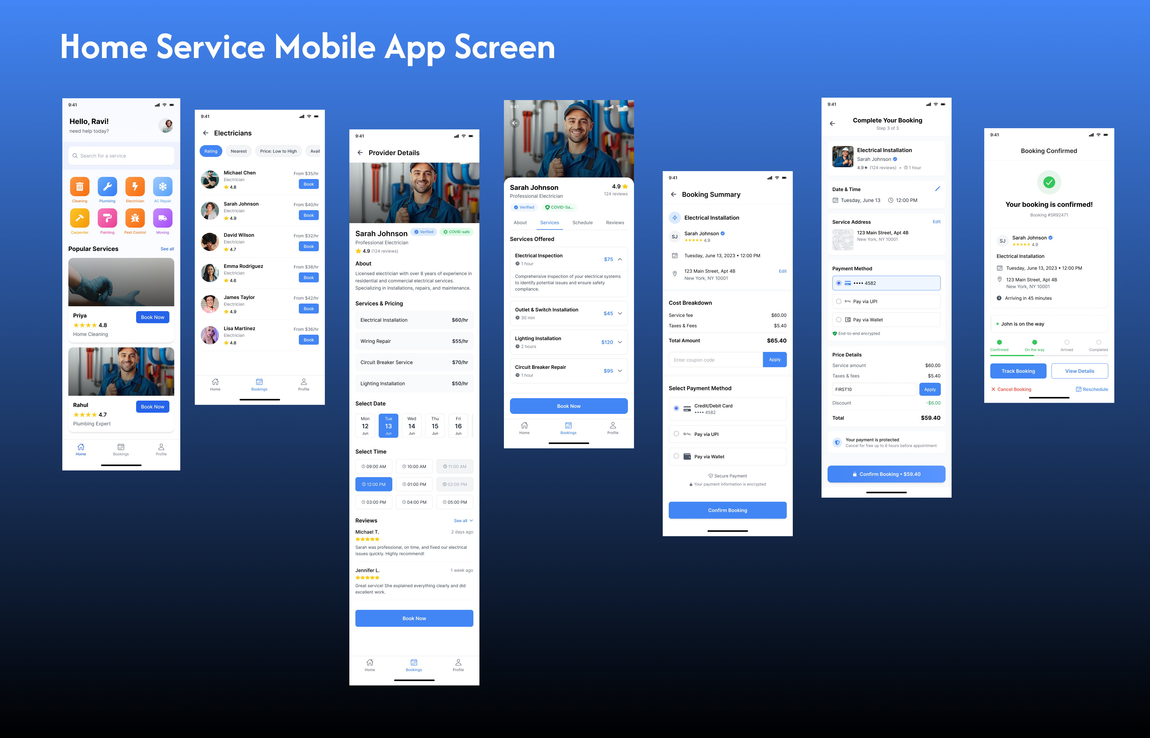 Home Service Mobile App – Booking Flow UI appdesign appui bookingapp cleanui dribbbleshots figmadesign homeserviceapp minimaldesign mobileappdesign mobileux productdesign uidesign userexperience uxdesign uxuidesign
