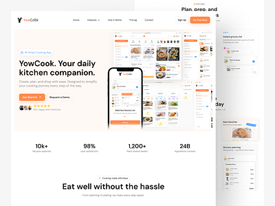YowCook - Food Recipe Landing Page bento cooking dashboard cooking landing page cooking recipe cooking tutorials dashboard landing page design yow food food landing page food recipe app food website landing page meal planning recipe recipe app recipe dashboard recipe landing page recipe websites saas dashboard saas landing page