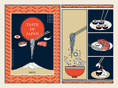 Taste of Japan - Print Design animation app branding design food graphic design illustration illustrations japan logo menu card print design sushi swiggy ui ux vector zomato