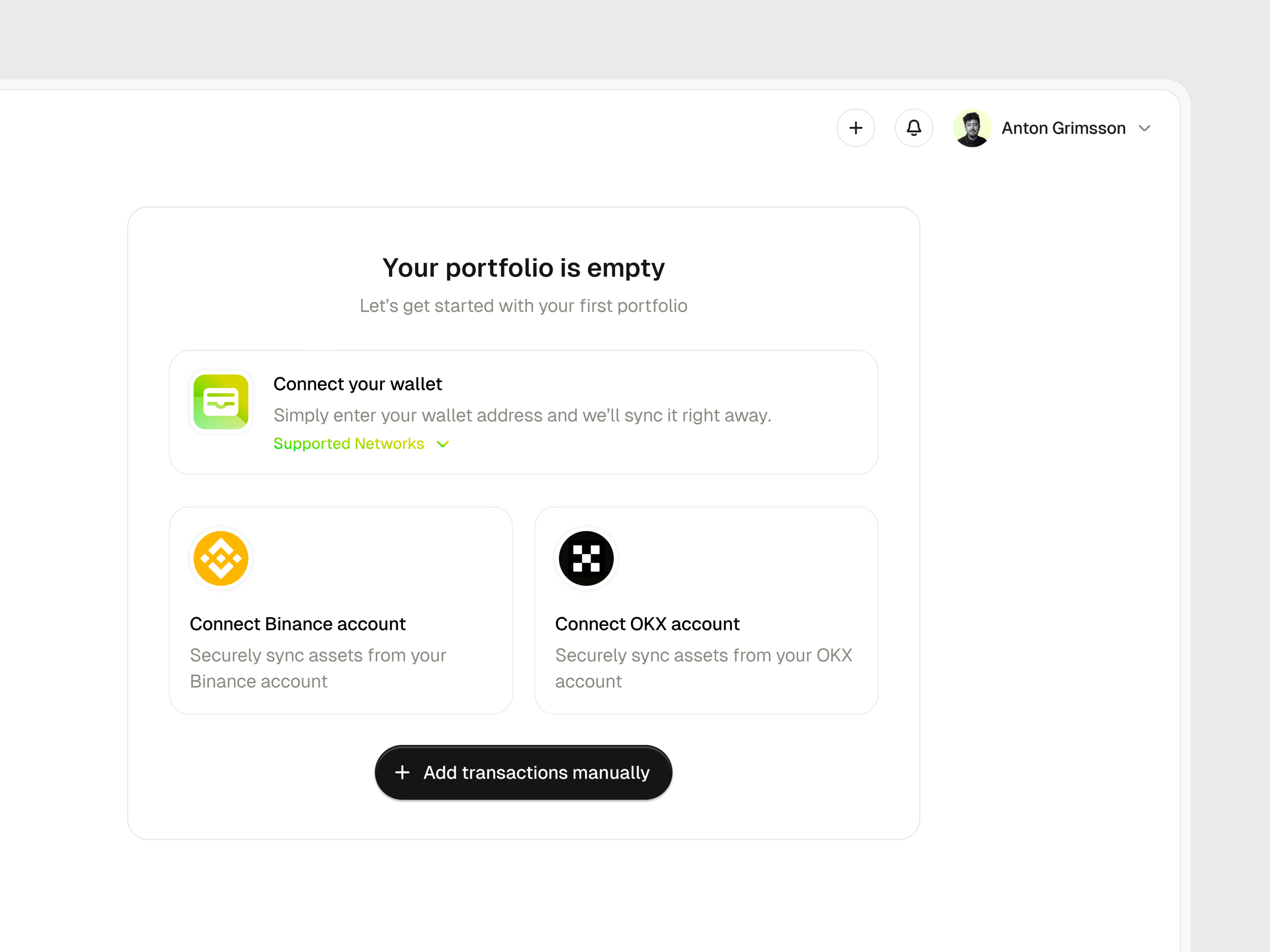 Coinstax: Portfolio - Empty State clean coinstax crypto onboarding crypto portfolio crypto web apps cryptocurrency dashboard dashboard design dashboard onboarding empty state empty states product design ui ui design user interface web apps web3 app web3 dashboard