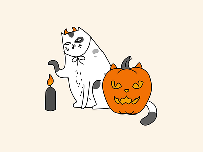 Realistic Cute Halloween Pumpkin with Cat Animation
