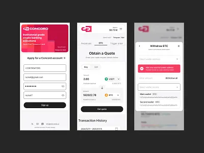 Concord: Crypto Banking app product ui ux