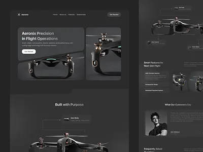 Aeronix | Drone Landing Page branding clean dark design drone drone ecommerce drone website dronetech ecommerce website fly landing page landing page design product ui ui visual design uiux website design