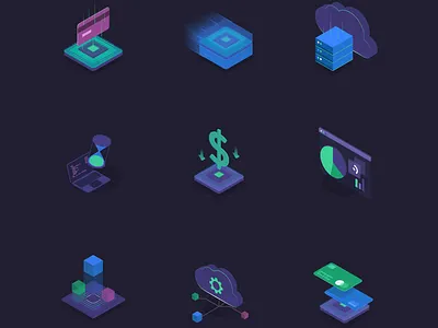 Fintech icon pack design icon illustration isometric