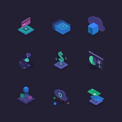 Fintech icon pack design icon illustration isometric