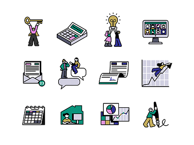 Workplace icon-set branding character character design design illustration logo retro ui ui design vector