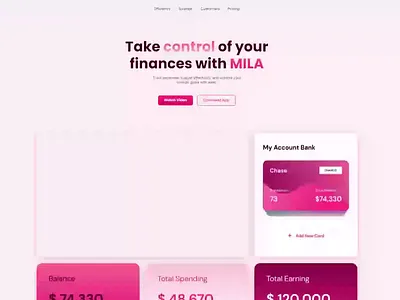 Mila - website for financial apps and SaaS platforms branding figma framer landing page saas ui web design webflow