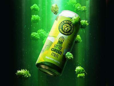 Little Green Men alien beam beer beer label branding fresh hops graphic design green hop hops laser packaging photography planet product photography sci fi science space ufo