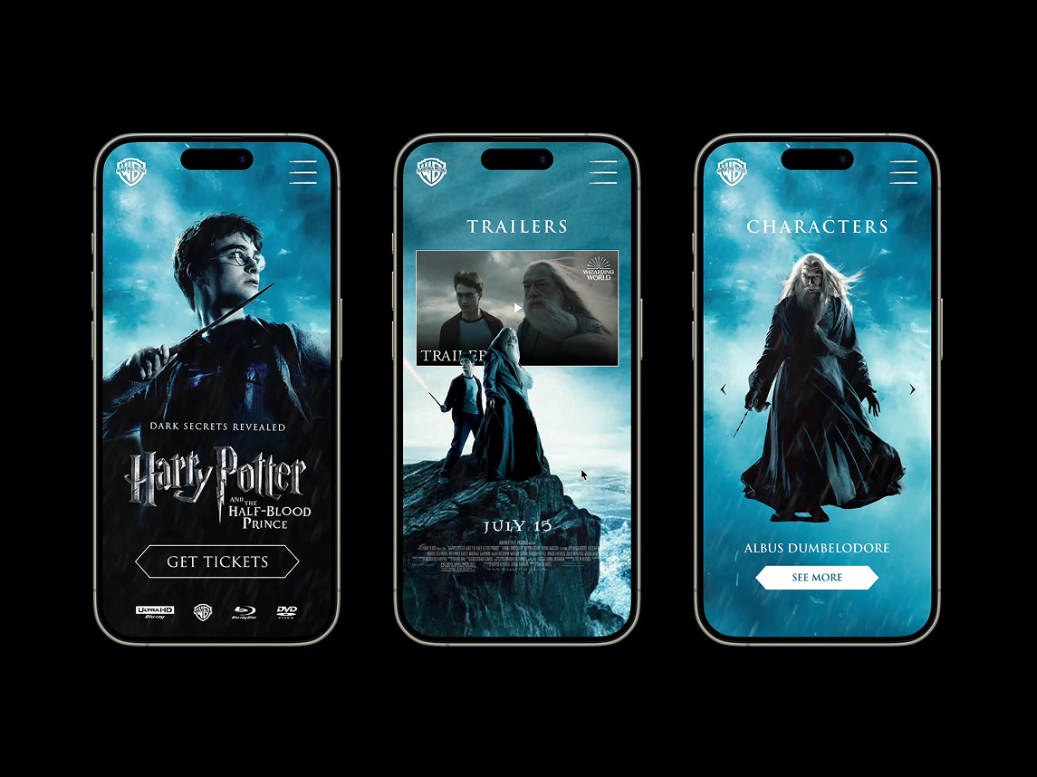 Harry Potter and the Half Blood Prince : App Design entertainment website harry potter hp6 mobile app movie design movie website promotional app promotional page warner bros web concept