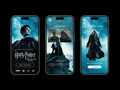 Harry Potter and the Half Blood Prince : App Design entertainment website harry potter hp6 mobile app movie design movie website promotional app promotional page warner bros web concept
