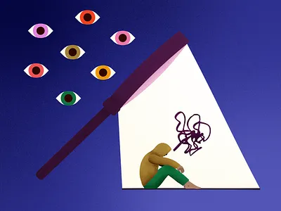 Imposter Syndrome art bold colors editorial illustration flat illustration graphic design hand drawn illustration imposter syndrome vector illustration