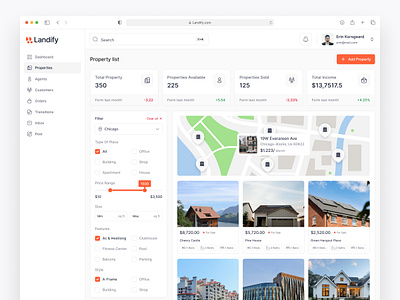 Landify | Property List Dashboard UI best web design clean dashboard list management product design property real estate ui